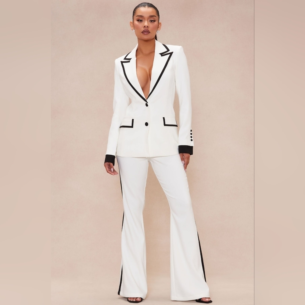 Frederica Blazer Pant Suit Set - White/Black Size Small